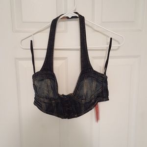Guess Dark Wash Denim Crop Top Bustier